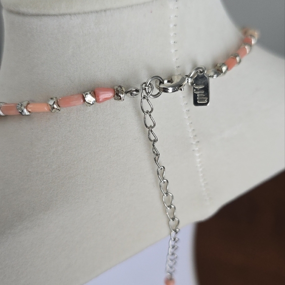 J.Jill Preppy Pink Coral & Silvertone Charm Necklace - Picture 3 of 9